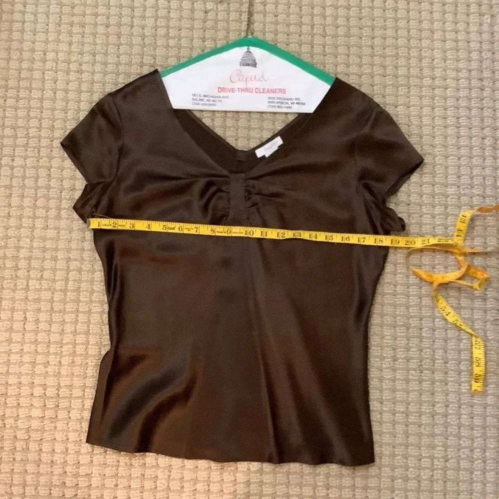 Marshall Fields Brown Satin Blouse Size M - Picture 5 of 8